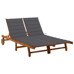 Chaise longue de jardin 2 places avec coussins Acacia solide 