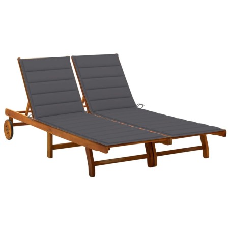 Chaise longue de jardin 2 places avec coussins Acacia solide 