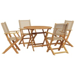 Ensemble à manger de jardin 5 pcs résine tressée et bois massif 