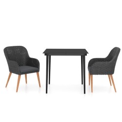 Ensemble à manger de jardin avec coussins 3 pcs noir 