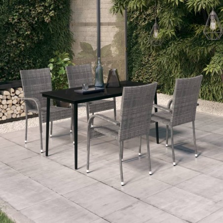 Ensemble à manger de jardin 5 pcs Gris et noir 