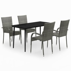 Ensemble à manger de jardin 5 pcs Gris et noir 
