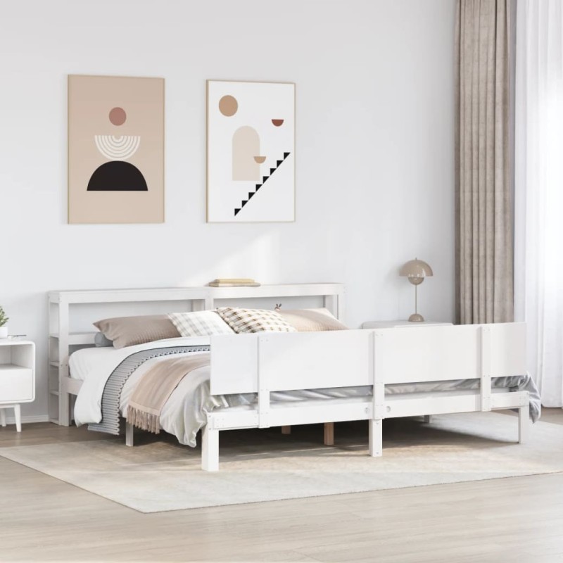 Cadre de lit avec tête de lit sans matelas blanc 200x200 cm 