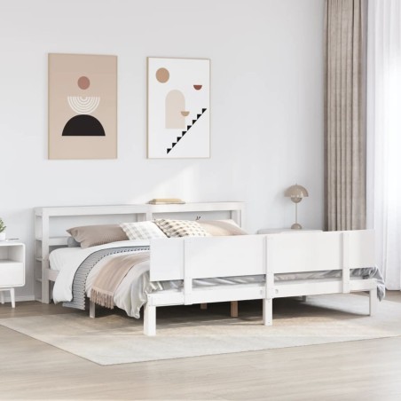 Cadre de lit avec tête de lit sans matelas blanc 200x200 cm 