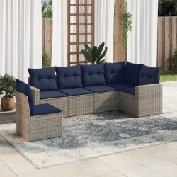 Salon de jardin 6 pcs avec coussins gris résine tressée 