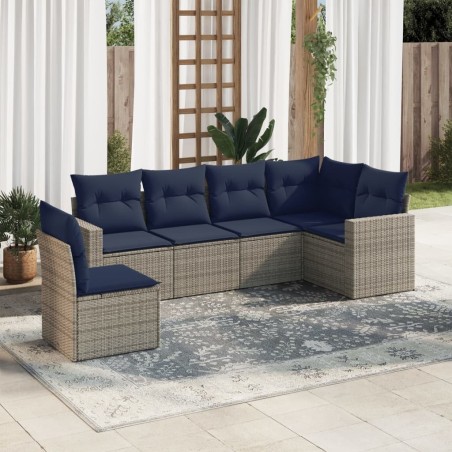 Salon de jardin 6 pcs avec coussins gris résine tressée 