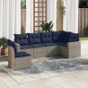 Salon de jardin 6 pcs avec coussins gris résine tressée 