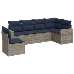 Salon de jardin 6 pcs avec coussins gris résine tressée 