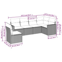 Salon de jardin 6 pcs avec coussins gris résine tressée 
