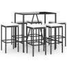 Ensemble de bar de jardin 7 pcs avec coussins noir poly rotin 
