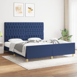 Cadre de lit sans matelas et tête de lit bleu 180x200 cm tissu 