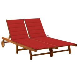 Chaise longue de jardin 2 places avec coussins Acacia solide 