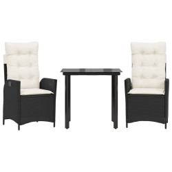 Ensemble à manger de jardin avec coussins 3 pcs Noir 