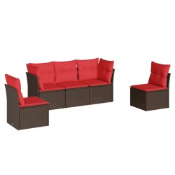 Salon de jardin avec coussins 5 pcs marron résine tressée 