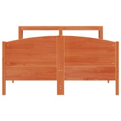 Cadre de lit sans matelas cire marron 135x190cm bois pin massif 
