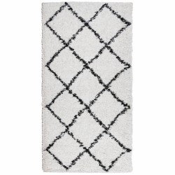 Tapis shaggy à poils longs moderne crème et noir 80x150 cm 