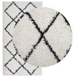 Tapis shaggy à poils longs moderne crème et noir 80x150 cm 