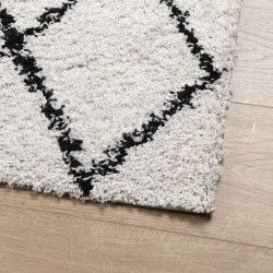 Tapis shaggy à poils longs moderne crème et noir 80x150 cm 