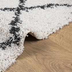 Tapis shaggy à poils longs moderne crème et noir 80x150 cm 