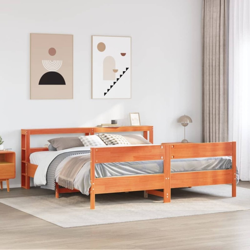 Cadre de lit sans matelas cire marron 200x200cm bois pin massif 