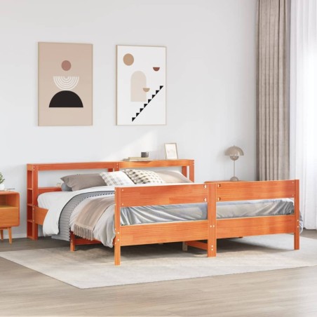 Cadre de lit sans matelas cire marron 200x200cm bois pin massif 