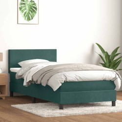 Sommier à lattes de lit et matelas vert foncé 90x210 cm velours 