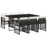 Ensemble à manger de jardin coussins 7 pcs noir résine tressée 