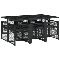 Ensemble à manger de jardin coussins 7 pcs noir résine tressée 