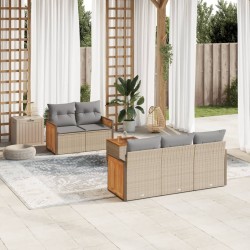 Salon de jardin avec coussins 6 pcs beige résine tressée 
