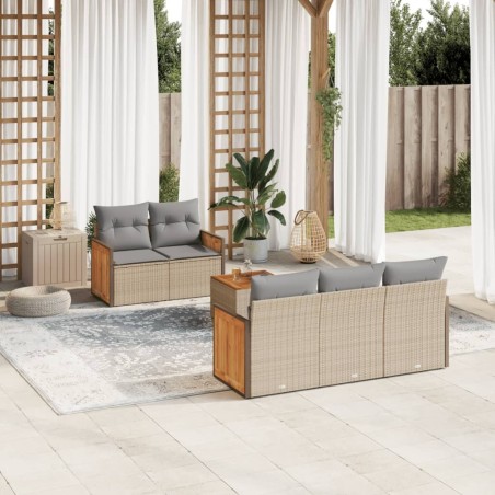 Salon de jardin avec coussins 6 pcs beige résine tressée 