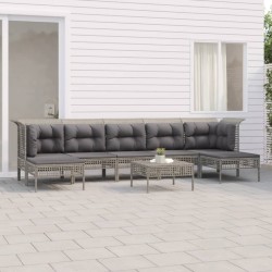 Salon de jardin 8 pcs avec coussins Gris Résine tressée 