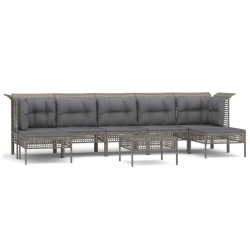 Salon de jardin 8 pcs avec coussins Gris Résine tressée 