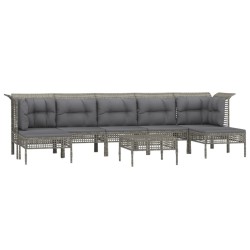 Salon de jardin 8 pcs avec coussins Gris Résine tressée 