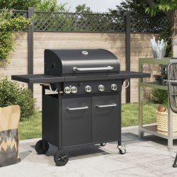 Barbecue gril à gaz avec 5 brûleurs noir acier enduit de poudre 