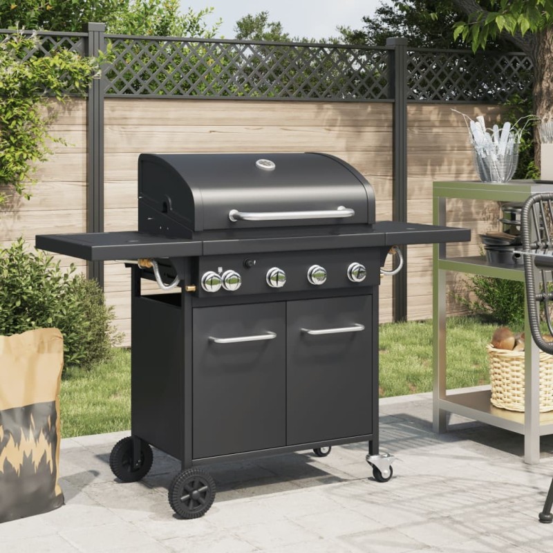 Barbecue gril à gaz avec 5 brûleurs noir acier enduit de poudre 