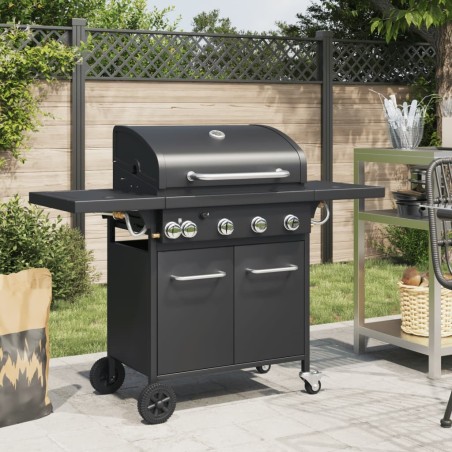Barbecue gril à gaz avec 5 brûleurs noir acier enduit de poudre 