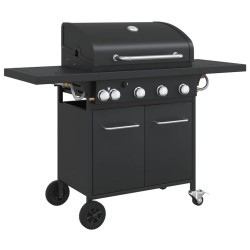 Barbecue gril à gaz avec 5 brûleurs noir acier enduit de poudre 