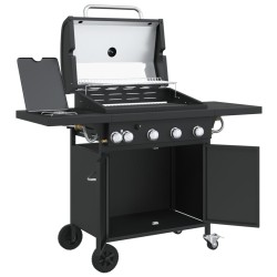 Barbecue gril à gaz avec 5 brûleurs noir acier enduit de poudre 