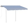 Auvent rétractable automatique et poteaux 3x2,5 m Bleu et blanc 