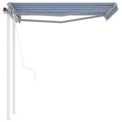 Auvent rétractable automatique et poteaux 3x2,5 m Bleu et blanc 
