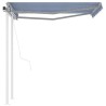 Auvent rétractable automatique et poteaux 3x2,5 m Bleu et blanc 