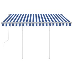 Auvent rétractable automatique et poteaux 3x2,5 m Bleu et blanc 
