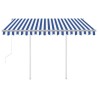 Auvent rétractable automatique et poteaux 3x2,5 m Bleu et blanc 