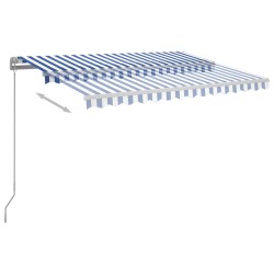 Auvent rétractable automatique et poteaux 3x2,5 m Bleu et blanc 