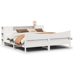 Cadre de lit sans matelas blanc 200x200 cm bois massif de pin 
