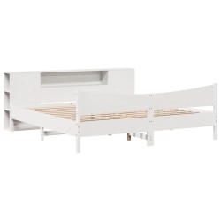 Cadre de lit sans matelas blanc 200x200 cm bois massif de pin 