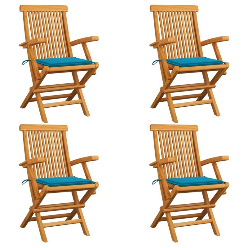 Chaises de jardin et coussins bleu lot de 4 Bois de teck massif 