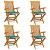 Chaises de jardin et coussins bleu lot de 4 Bois de teck massif 