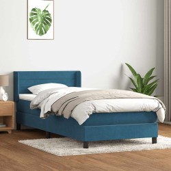 Sommier à lattes de lit et matelas bleu foncé 90x220 cm velours 