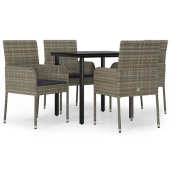 Ensemble à manger de jardin coussins 5 pcs noir et gris 